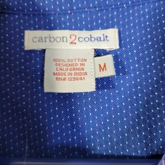 Carbon 2 Cobalt men's blue Button Down Shirt S Med 100% cotton Swiss Dot - Picture 4 of 10